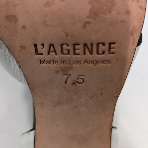 L'AGENCE Contrast Striped Heel Sandals 7.5 Black White Criss Cross Straps - Picture 9 of 12